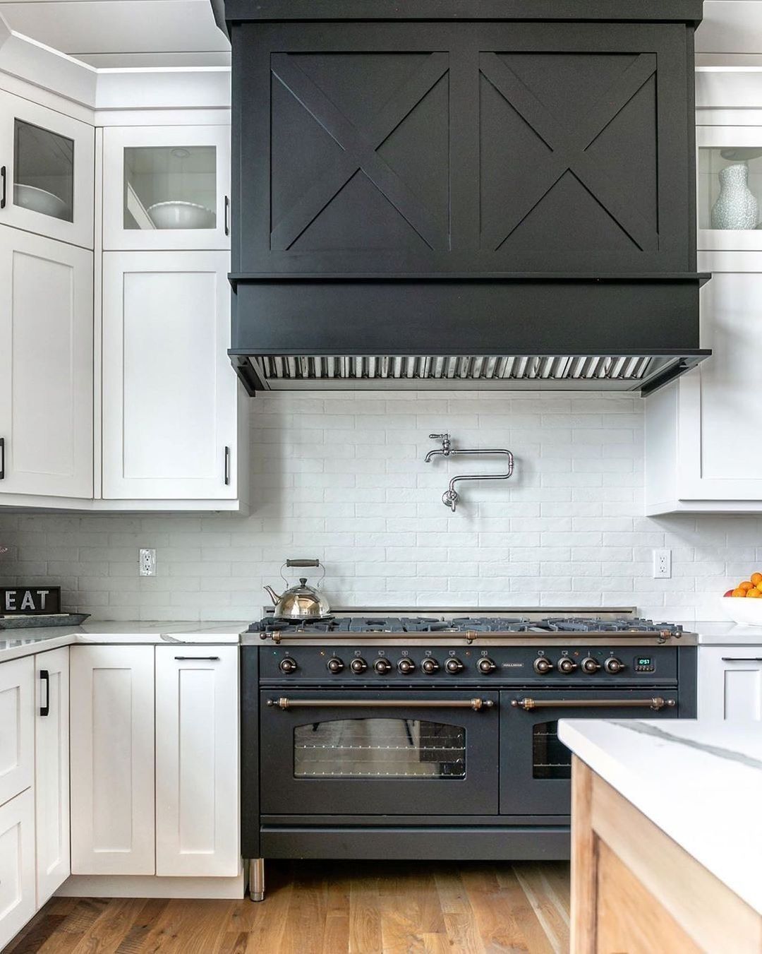 Elongated Tile With Brass Pot Filler