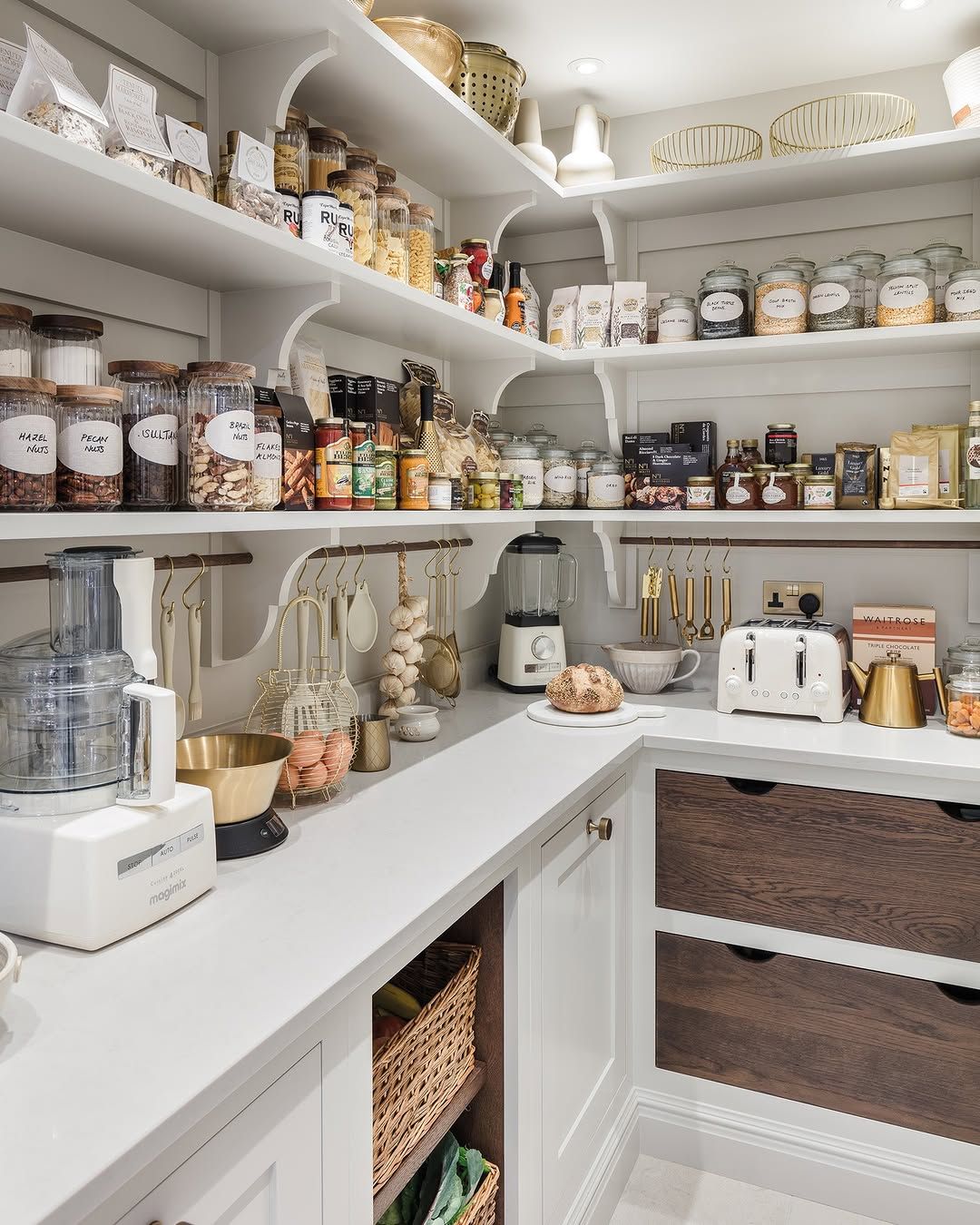 Pantry with Full Label System and Wood Counters