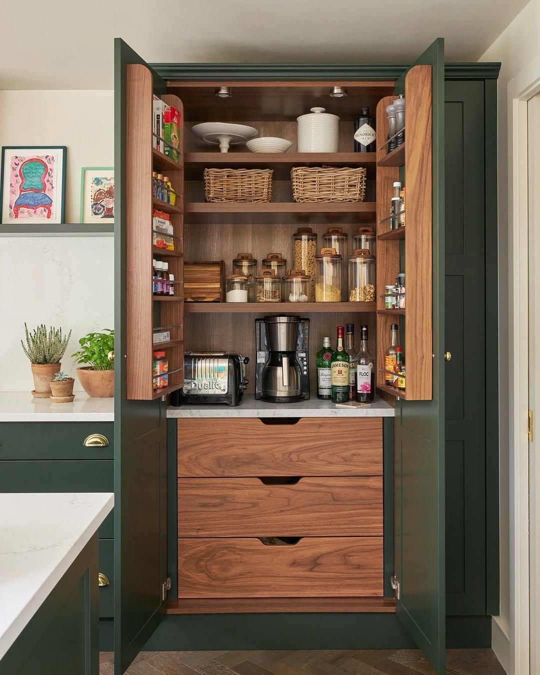 Pantry with Full Label System and Wood Counters