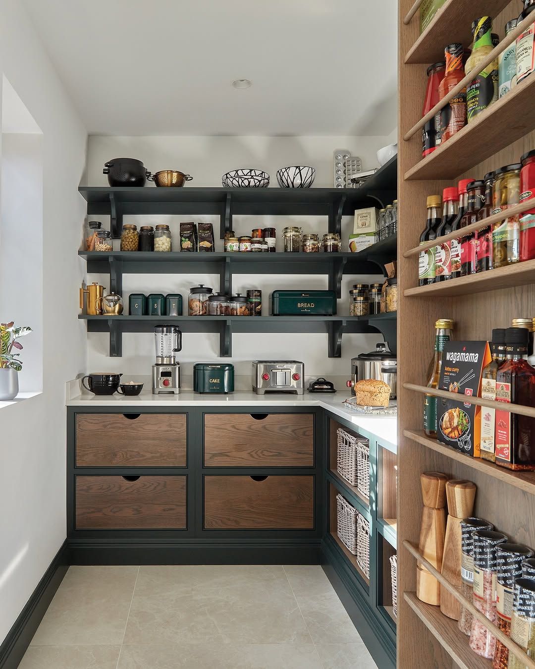 Pantry with Full Label System and Wood Counters