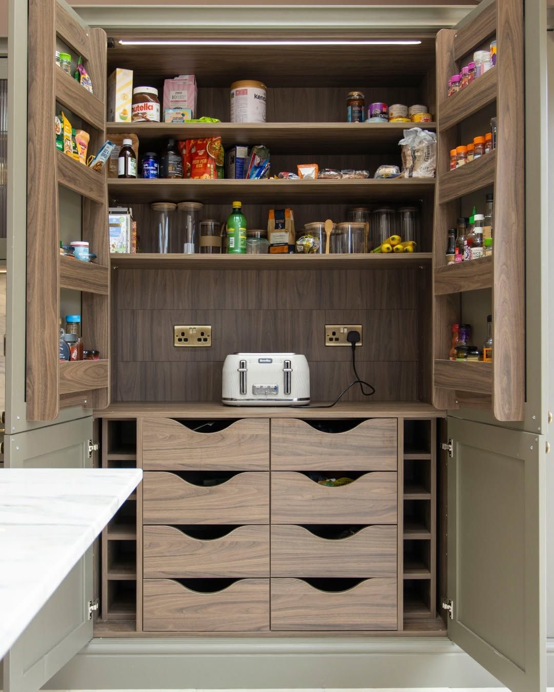 Pantry with Full Label System and Wood Counters