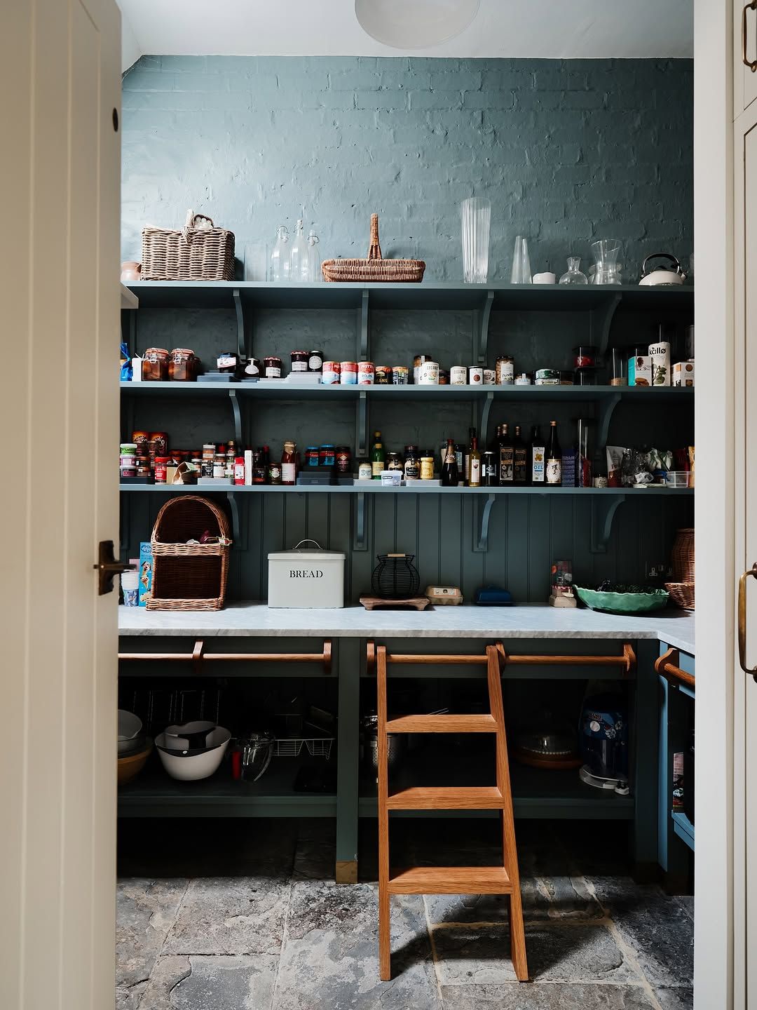 Pantry with Full Label System and Wood Counters