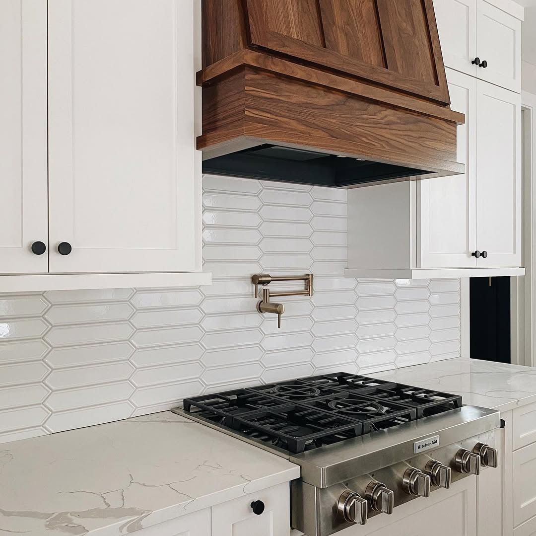 Elongated Tile With Brass Pot Filler