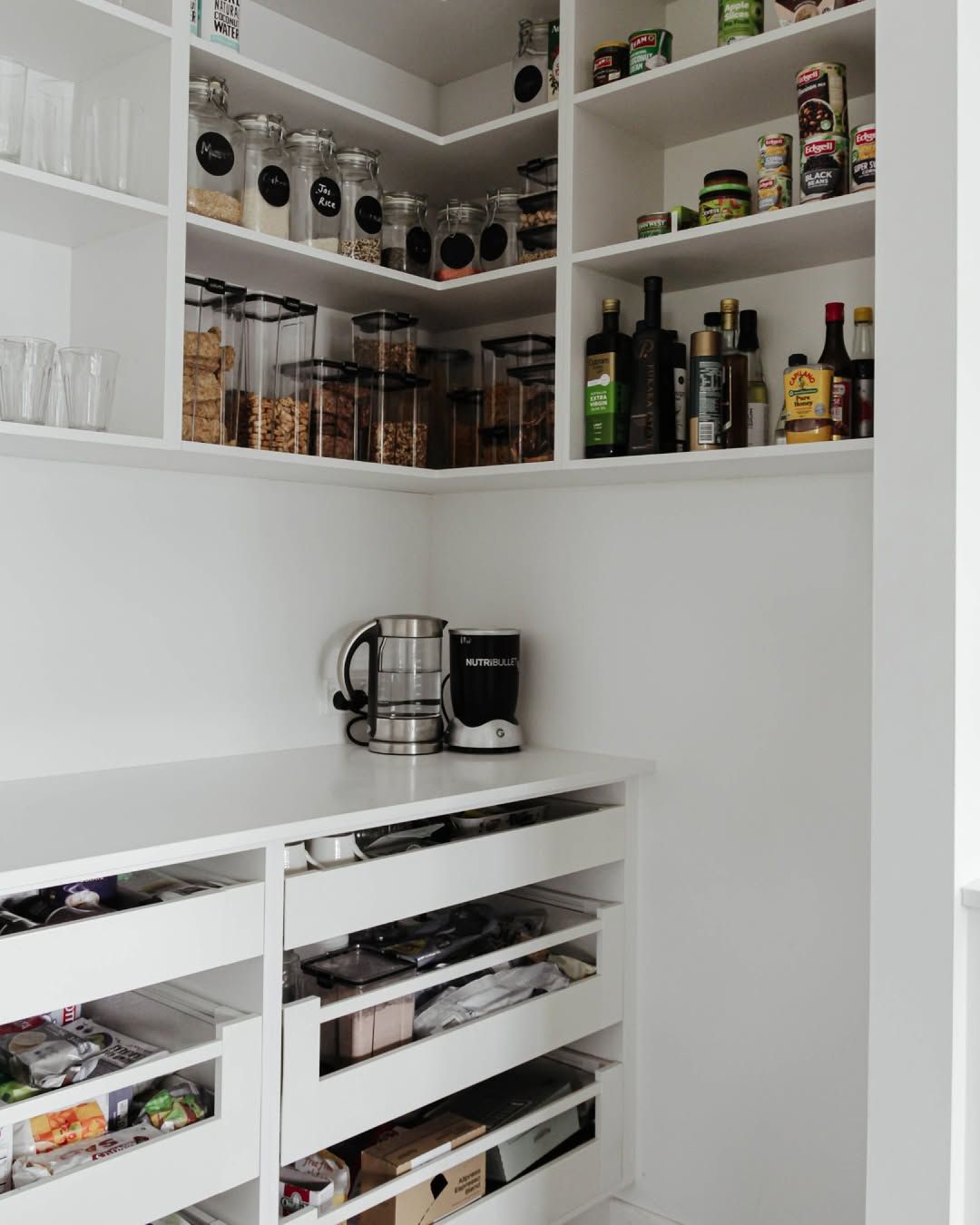 Pantry with Full Label System and Wood Counters