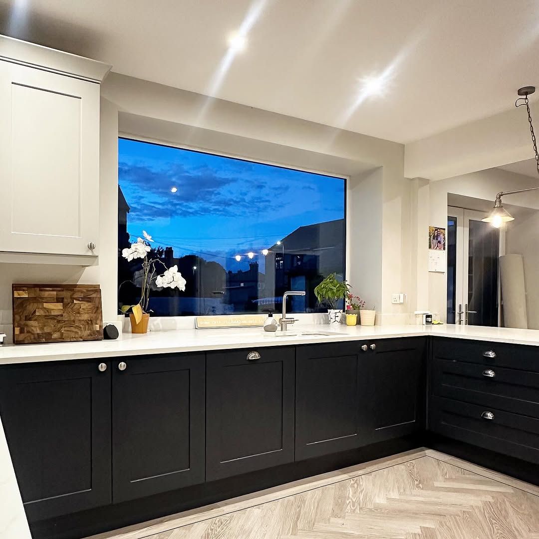 Patchwork Valances on Corner Kitchen Windows