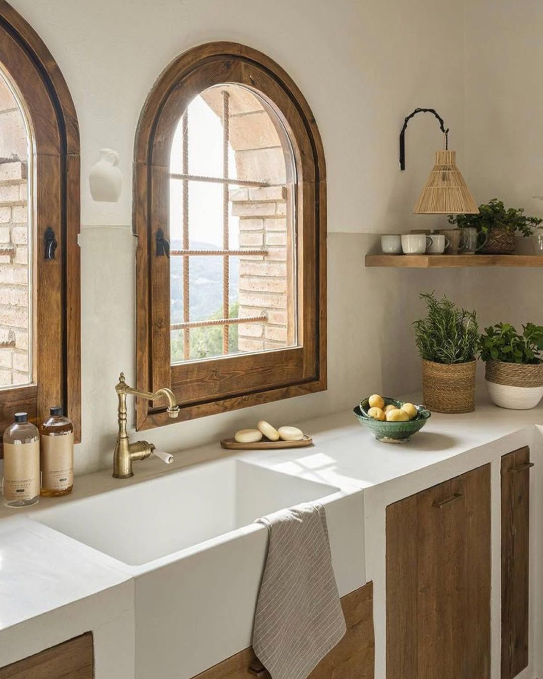 Patchwork Valances on Corner Kitchen Windows