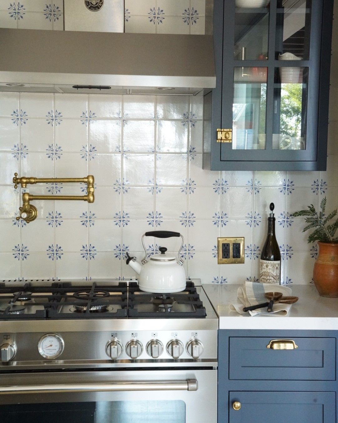 Elongated Tile With Brass Pot Filler