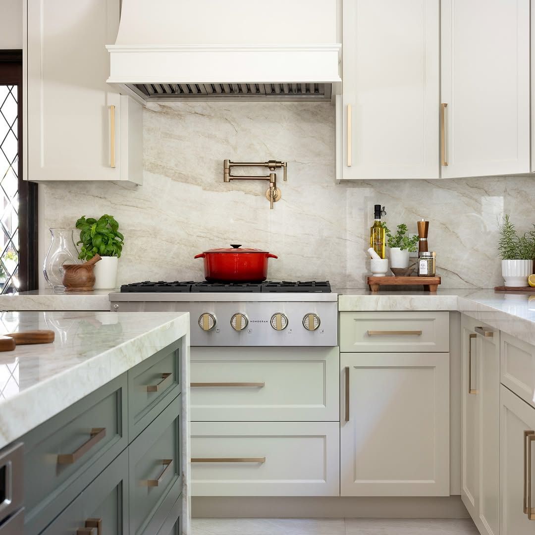 Elongated Tile With Brass Pot Filler