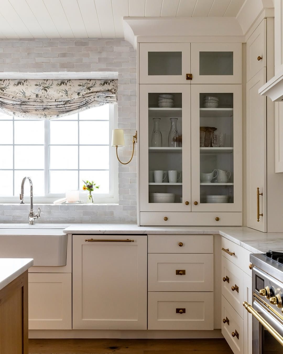 Patchwork Valances on Corner Kitchen Windows