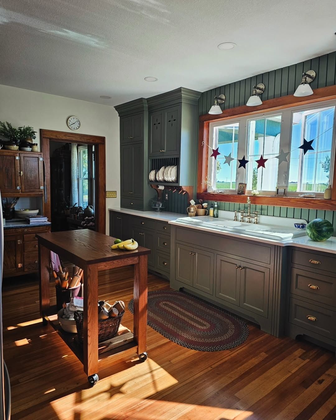 Patchwork Valances on Corner Kitchen Windows