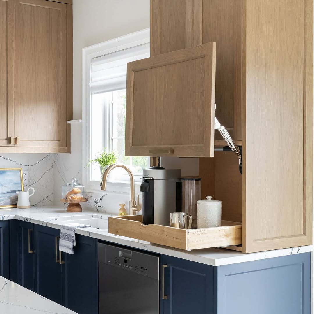 A lift-up appliance garage built for daily coffee