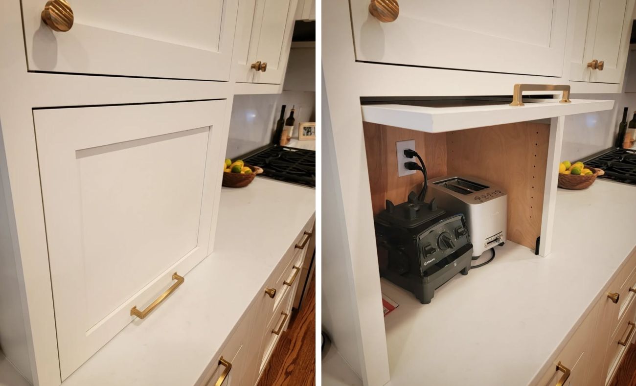 A pull-down appliance garage that hides the mess