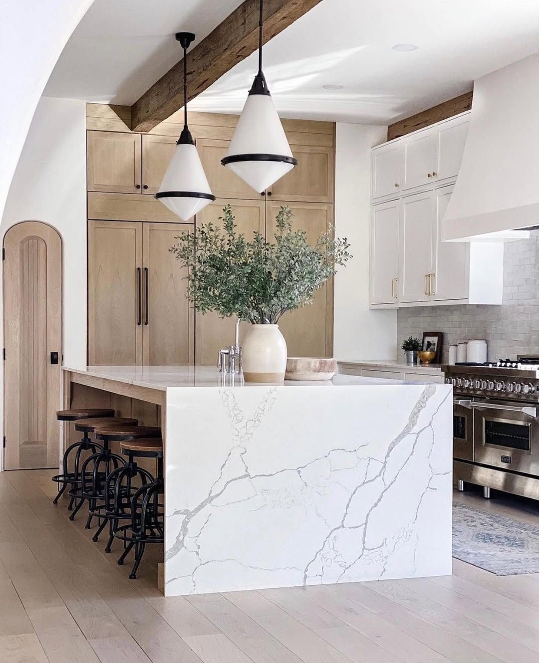 Sculptural Stools in a Modern Classic Kitchen