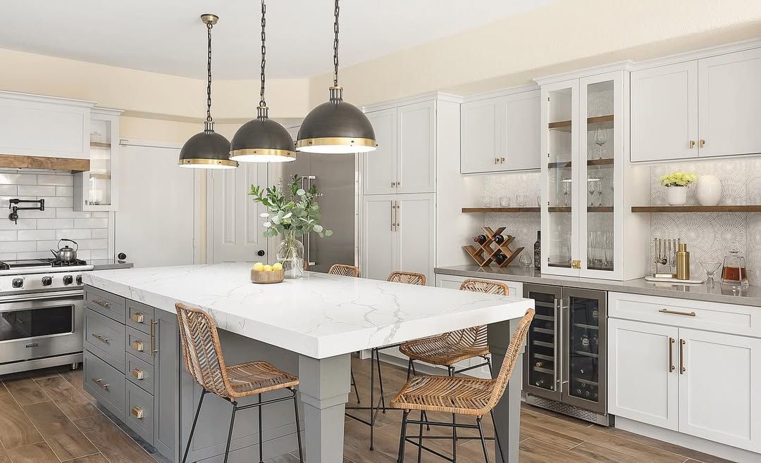 Sculptural Stools in a Modern Classic Kitchen