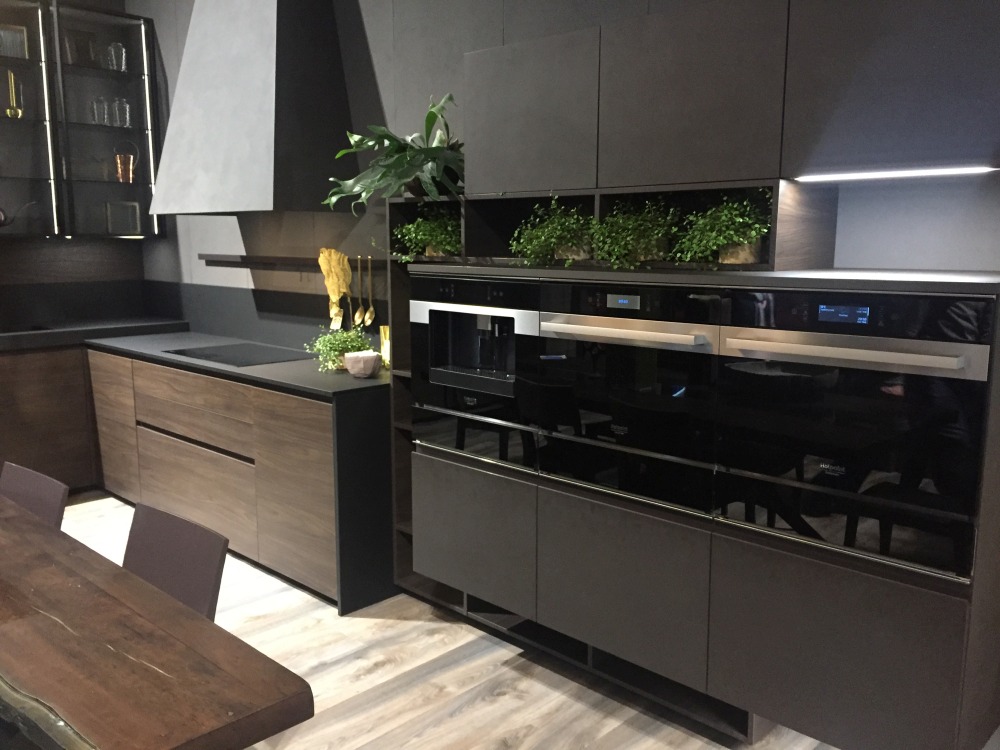 Textured walnut and charcoal monoliths